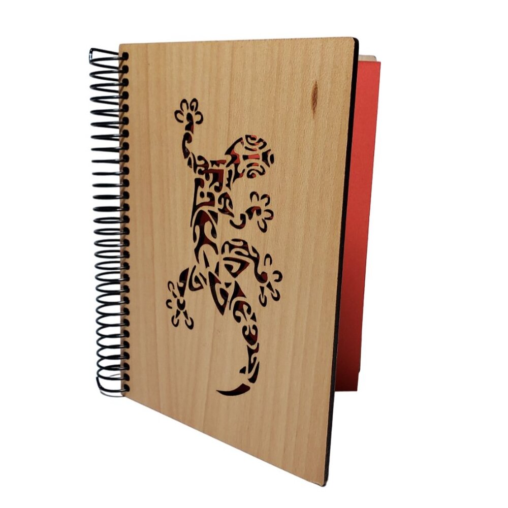 Unique Laser-Cut Wood Cover Spiral Notebook